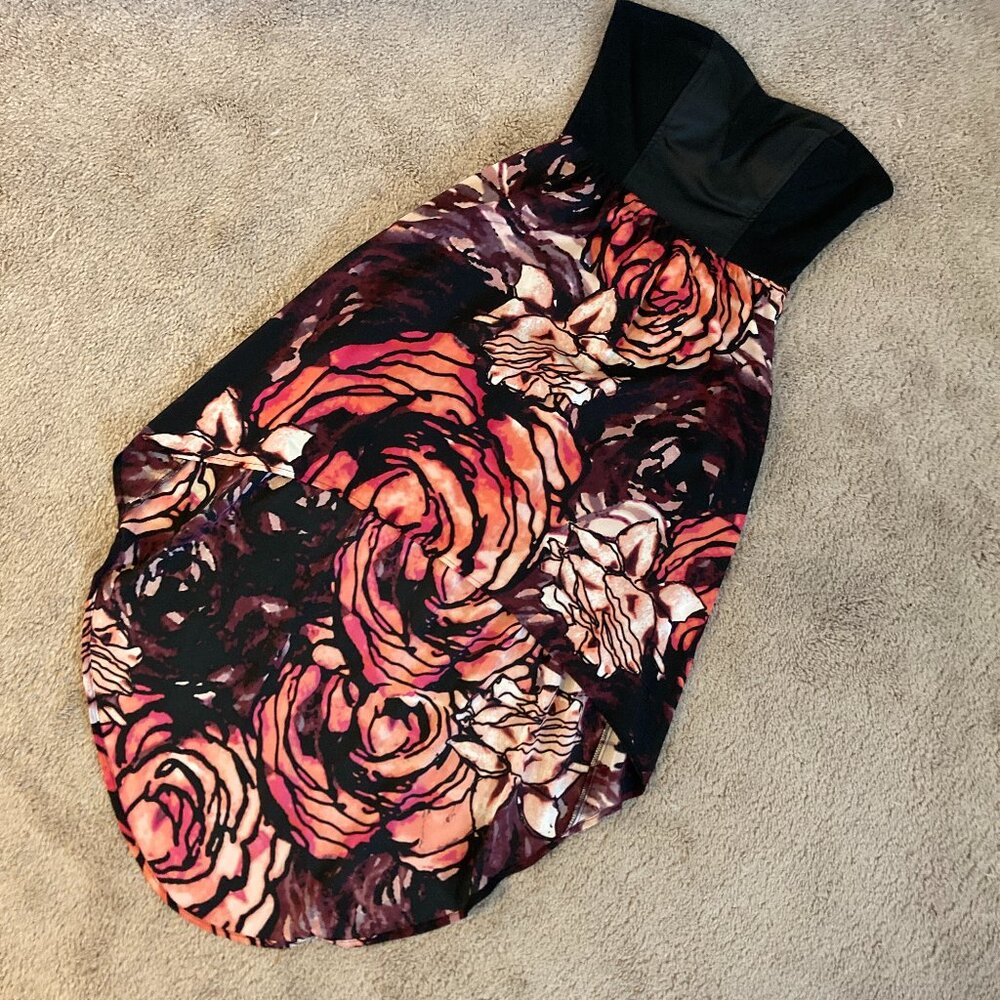 2b bebe strapless floral high low dress size XS